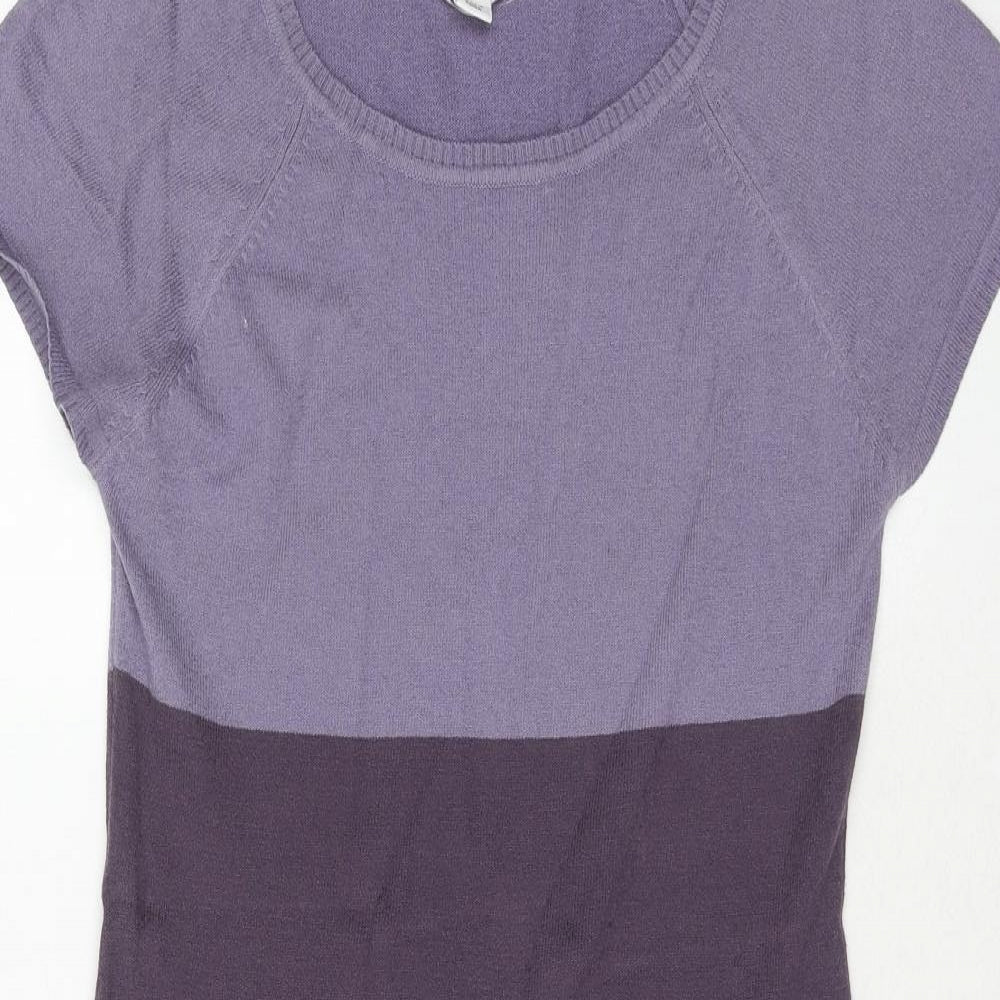 H&M Womens Purple Colourblock Acrylic Jumper Dress Size S Boat Neck Pullover