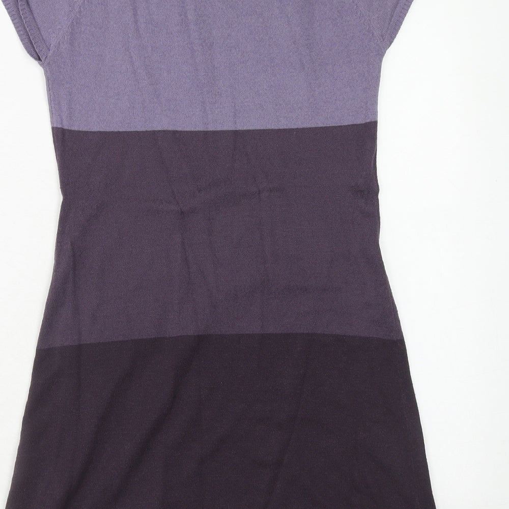 H&M Womens Purple Colourblock Acrylic Jumper Dress Size S Boat Neck Pullover