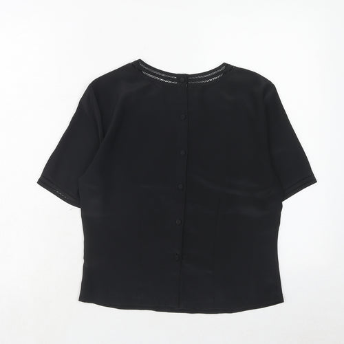 Annie Brooks Womens Black Polyester Basic T-Shirt Size 8 Round Neck