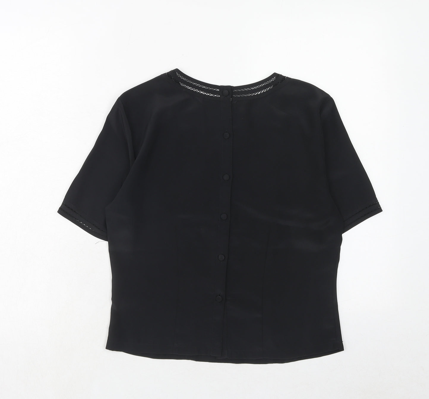 Annie Brooks Womens Black Polyester Basic T-Shirt Size 8 Round Neck