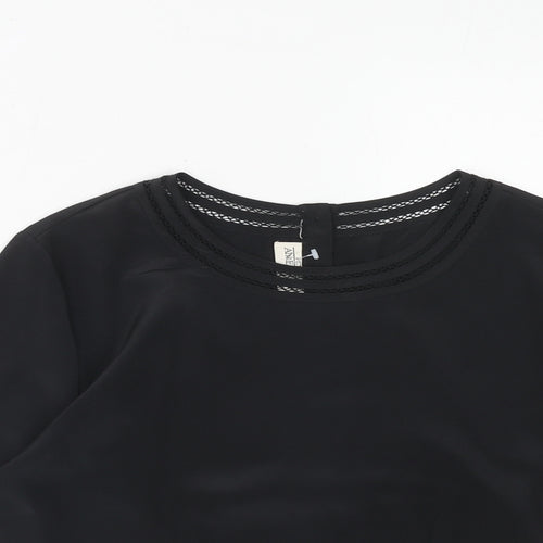 Annie Brooks Womens Black Polyester Basic T-Shirt Size 8 Round Neck