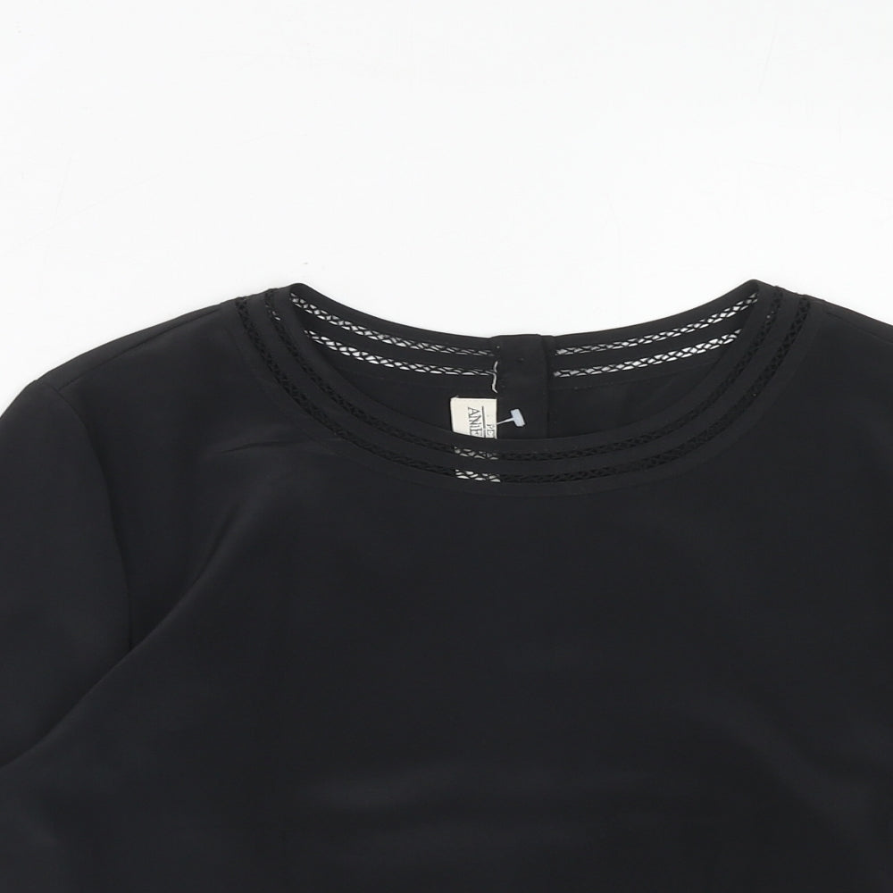 Annie Brooks Womens Black Polyester Basic T-Shirt Size 8 Round Neck
