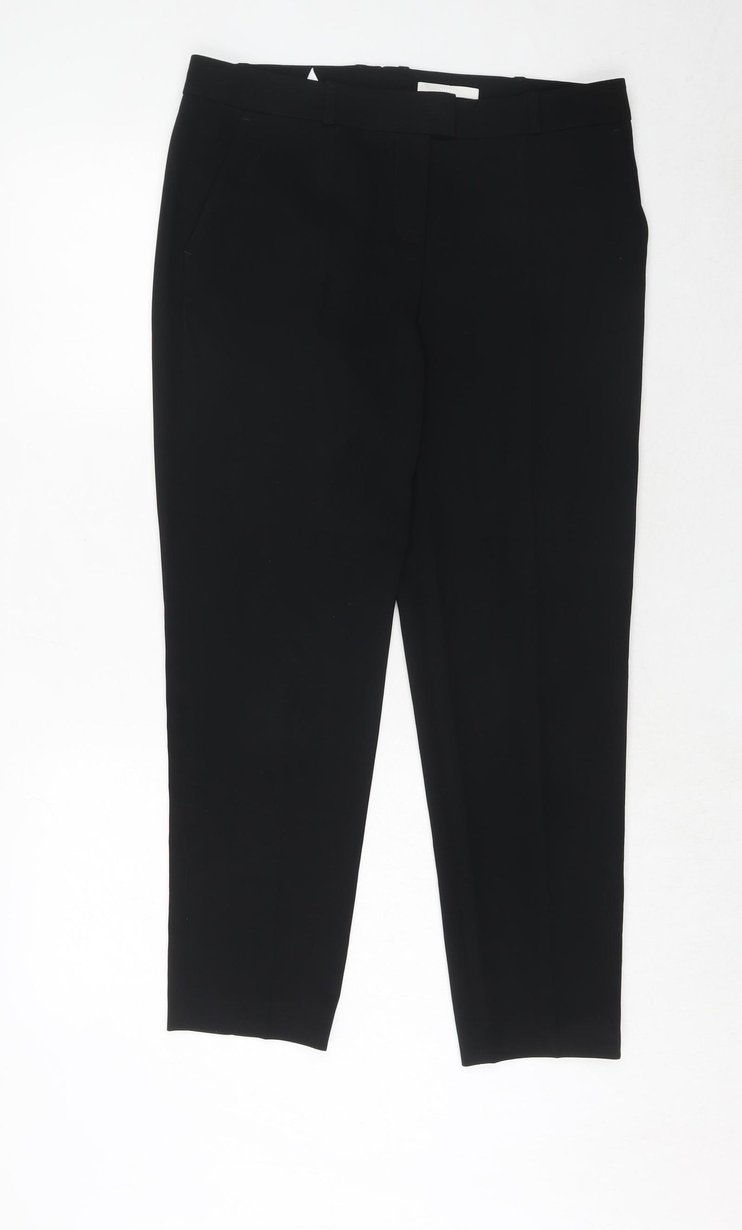 HUGO BOSS Womens Black Polyester Capri Trousers Size 10 Regular Hook & Eye