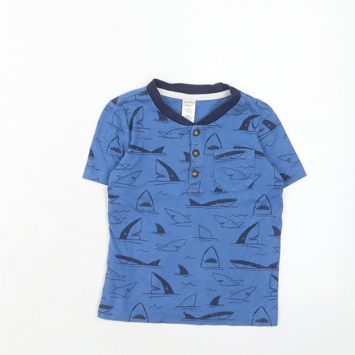 Carters Boys Blue Geometric Cotton Pullover T-Shirt Size 5 Years Round Neck Pullover - Shark Print