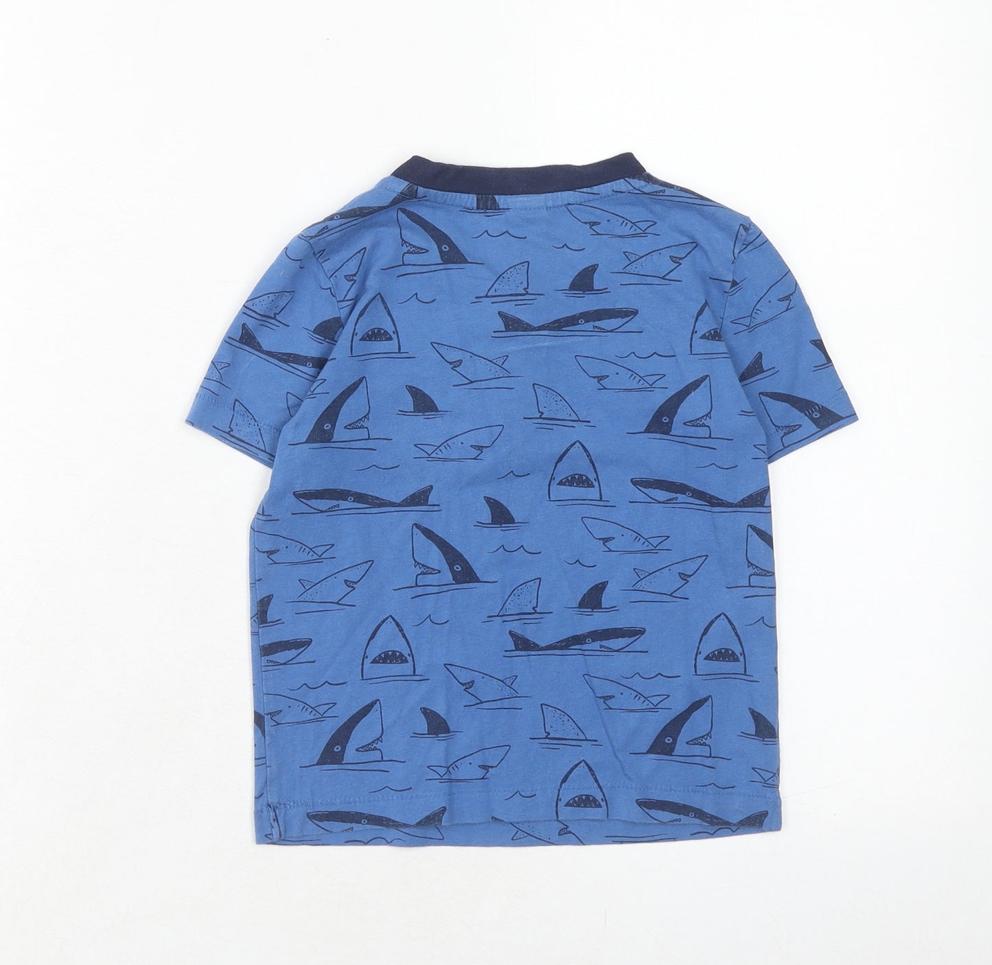 Carters Boys Blue Geometric Cotton Pullover T-Shirt Size 5 Years Round Neck Pullover - Shark Print