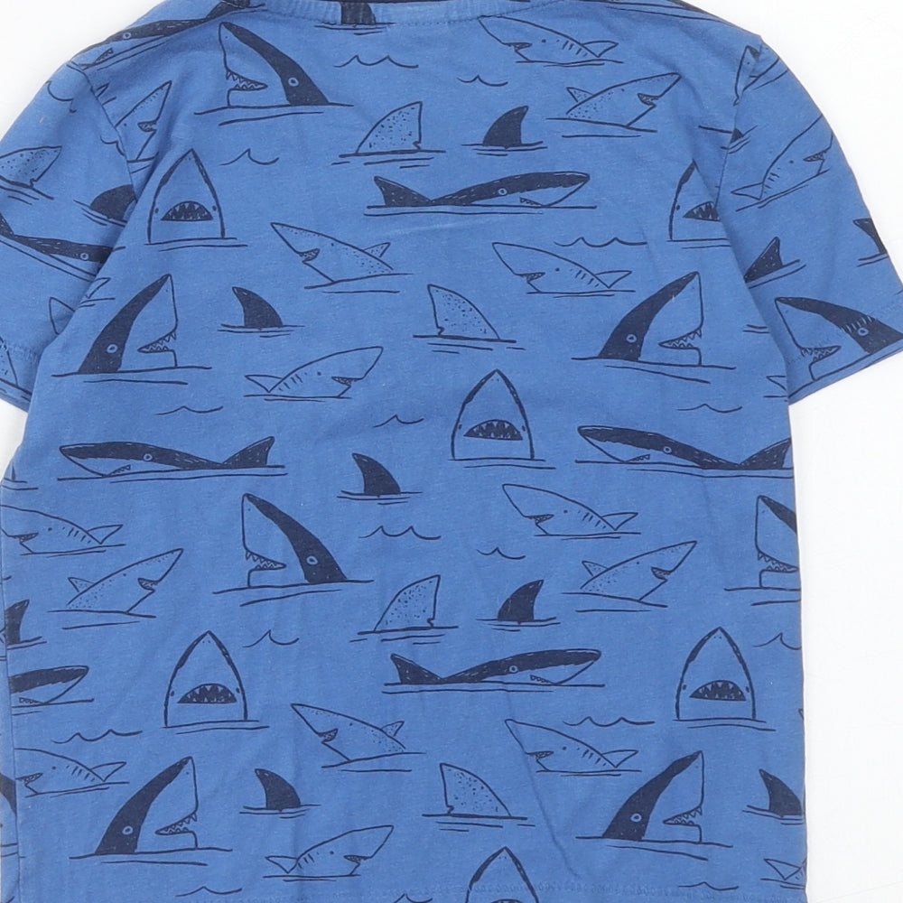 Carters Boys Blue Geometric Cotton Pullover T-Shirt Size 5 Years Round Neck Pullover - Shark Print