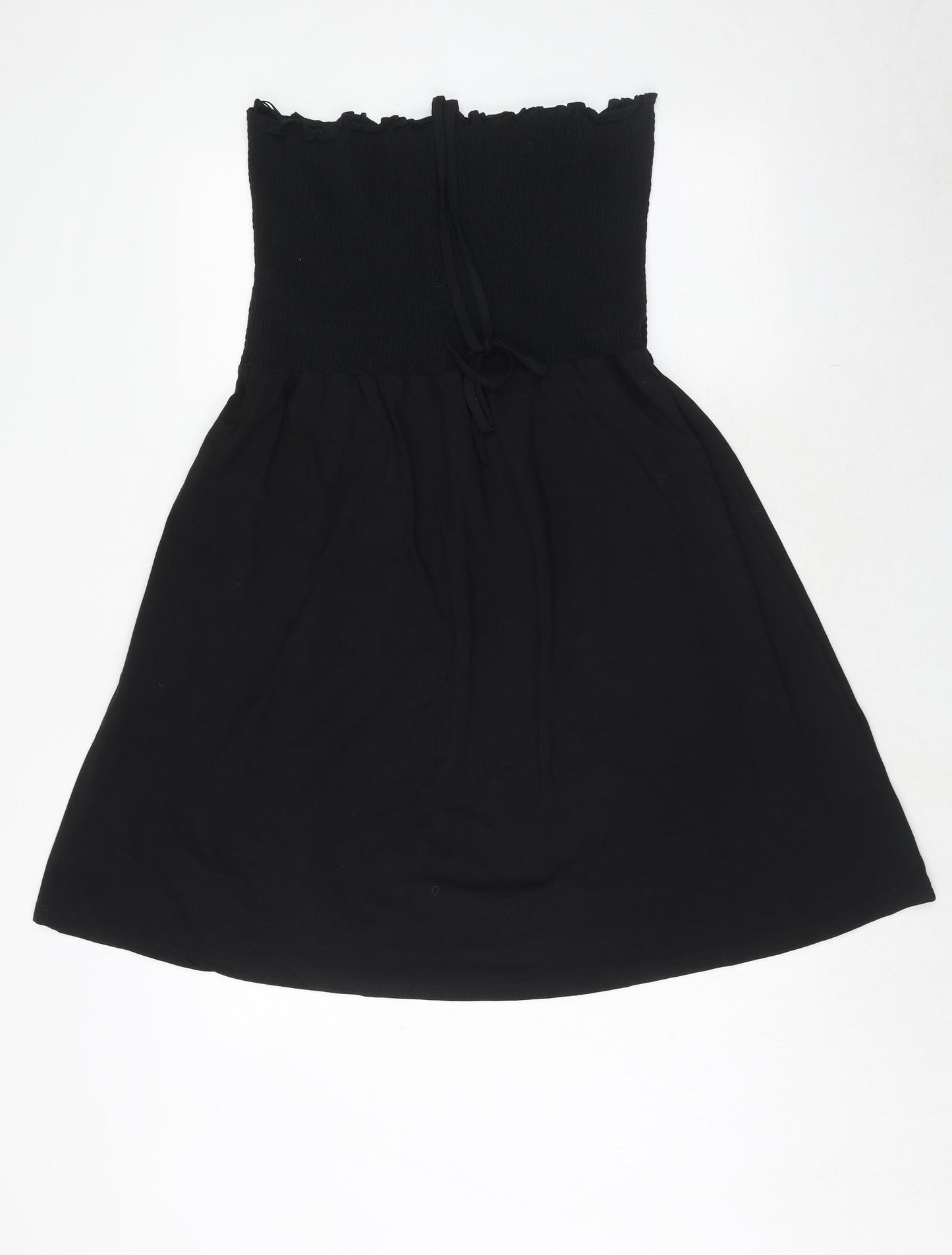 H&M Womens Black Cotton Fit & Flare Size 14 Square Neck Pullover - Shirred Top