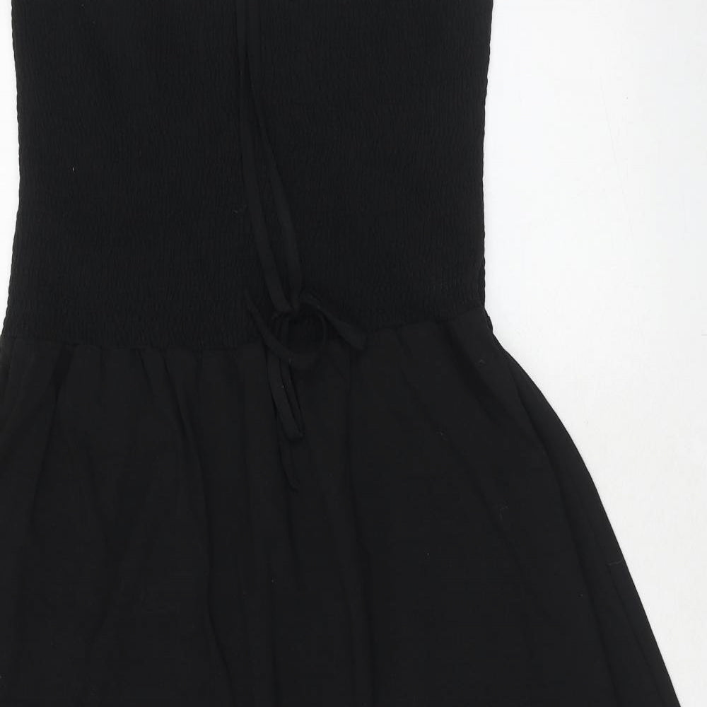 H&M Womens Black Cotton Fit & Flare Size 14 Square Neck Pullover - Shirred Top