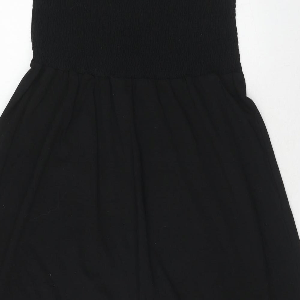 H&M Womens Black Cotton Fit & Flare Size 14 Square Neck Pullover - Shirred Top