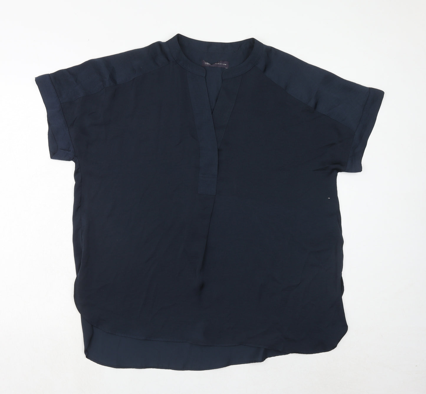 Marks and Spencer Womens Blue Polyester Basic Blouse Size 12 V-Neck