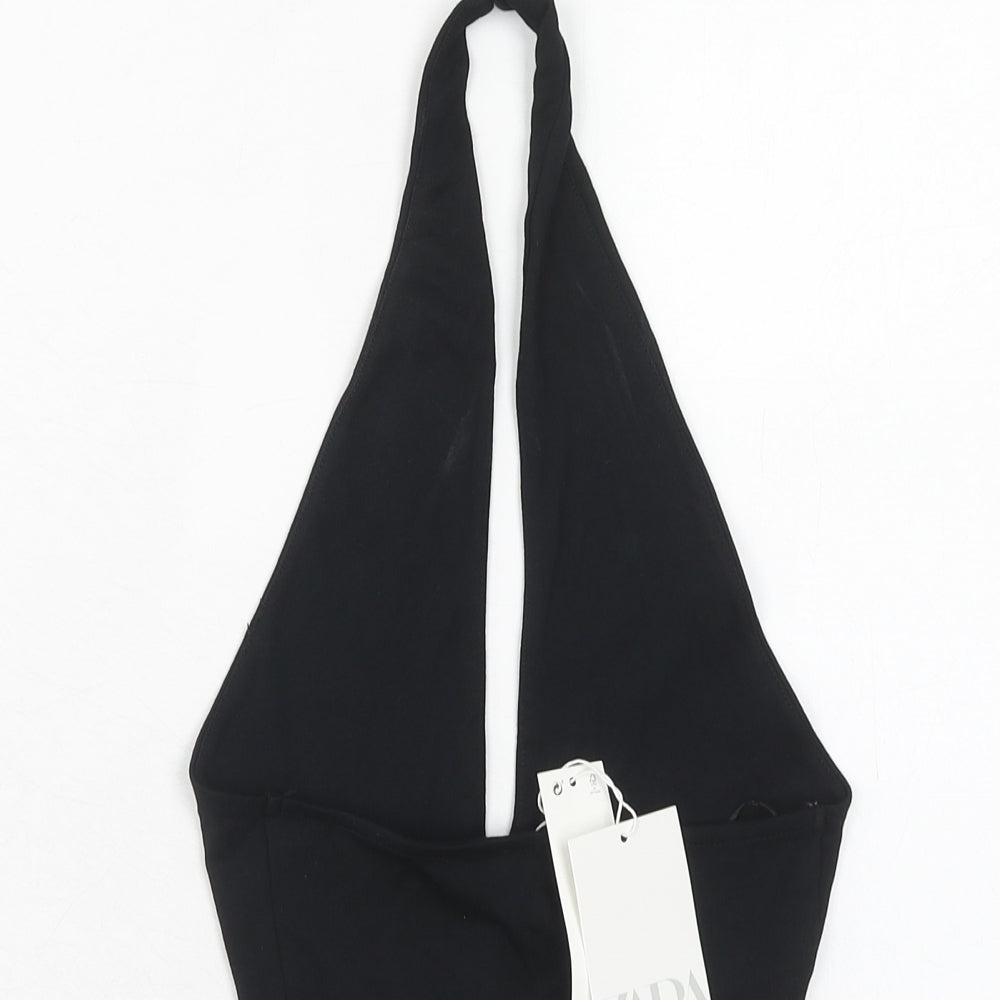Zara Womens Black Cotton Cropped Tank Size S Halter