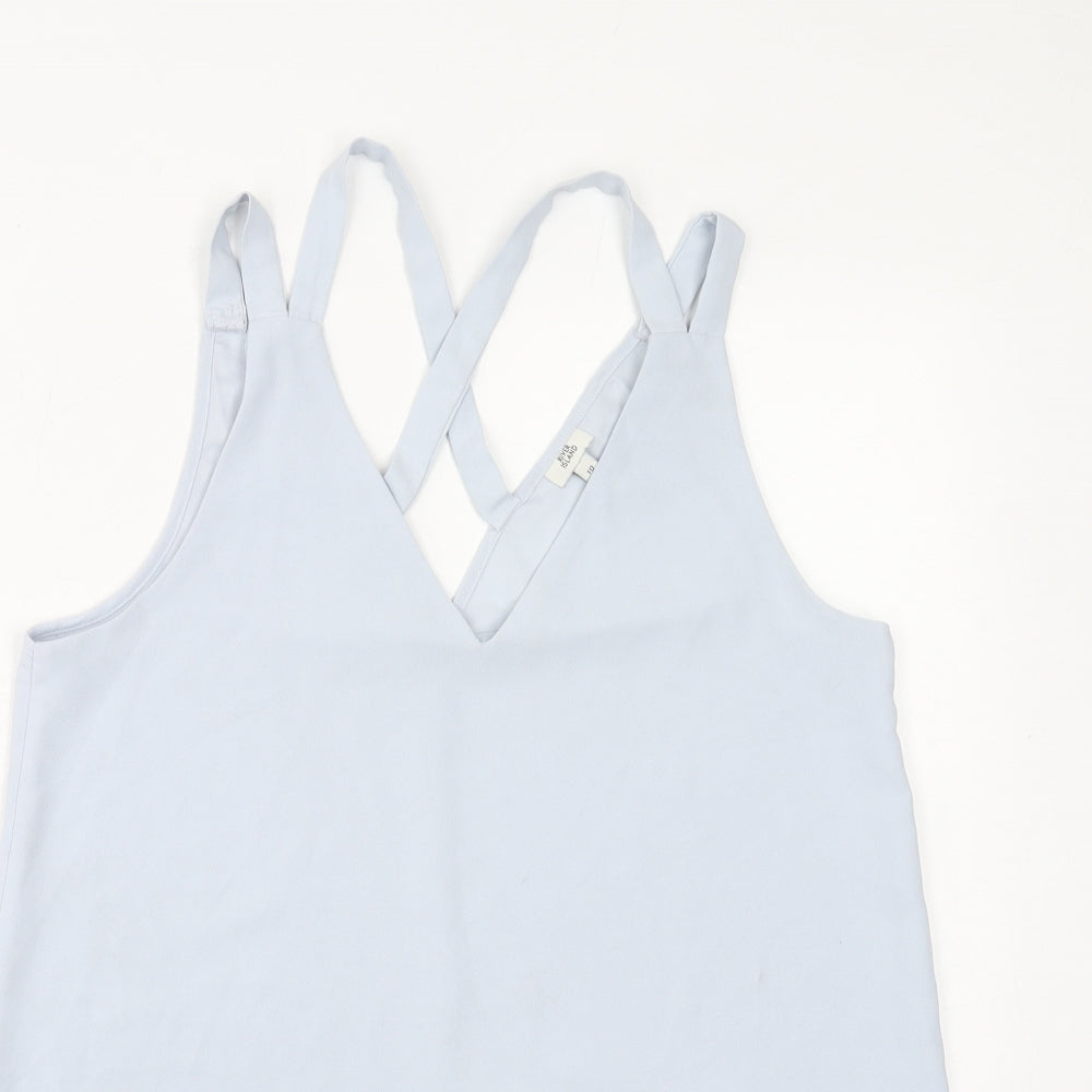 River Island Womens Blue Polyester Basic Tank Size 10 V-Neck
