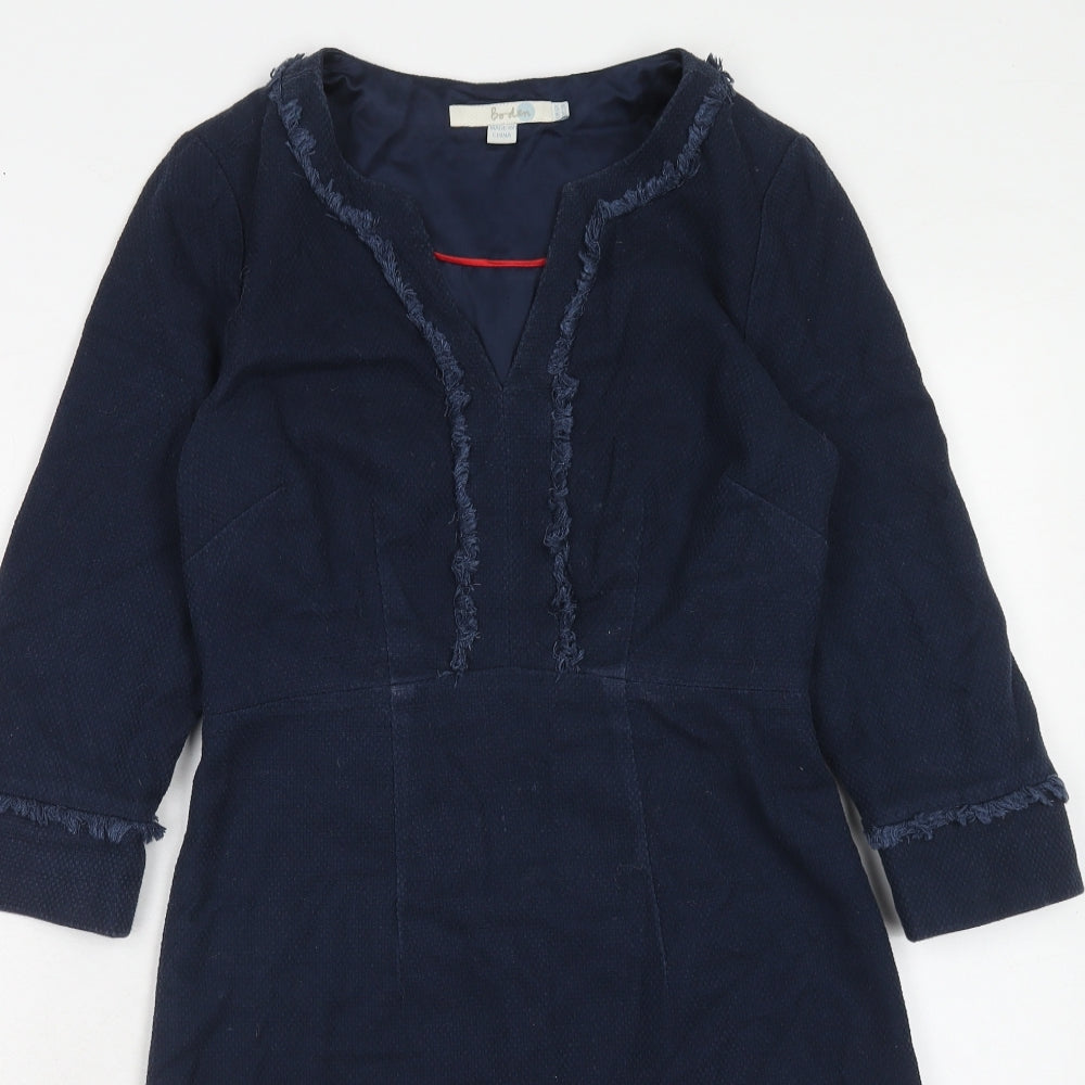 Boden Womens Blue Cotton A-Line Size 6 V-Neck Zip