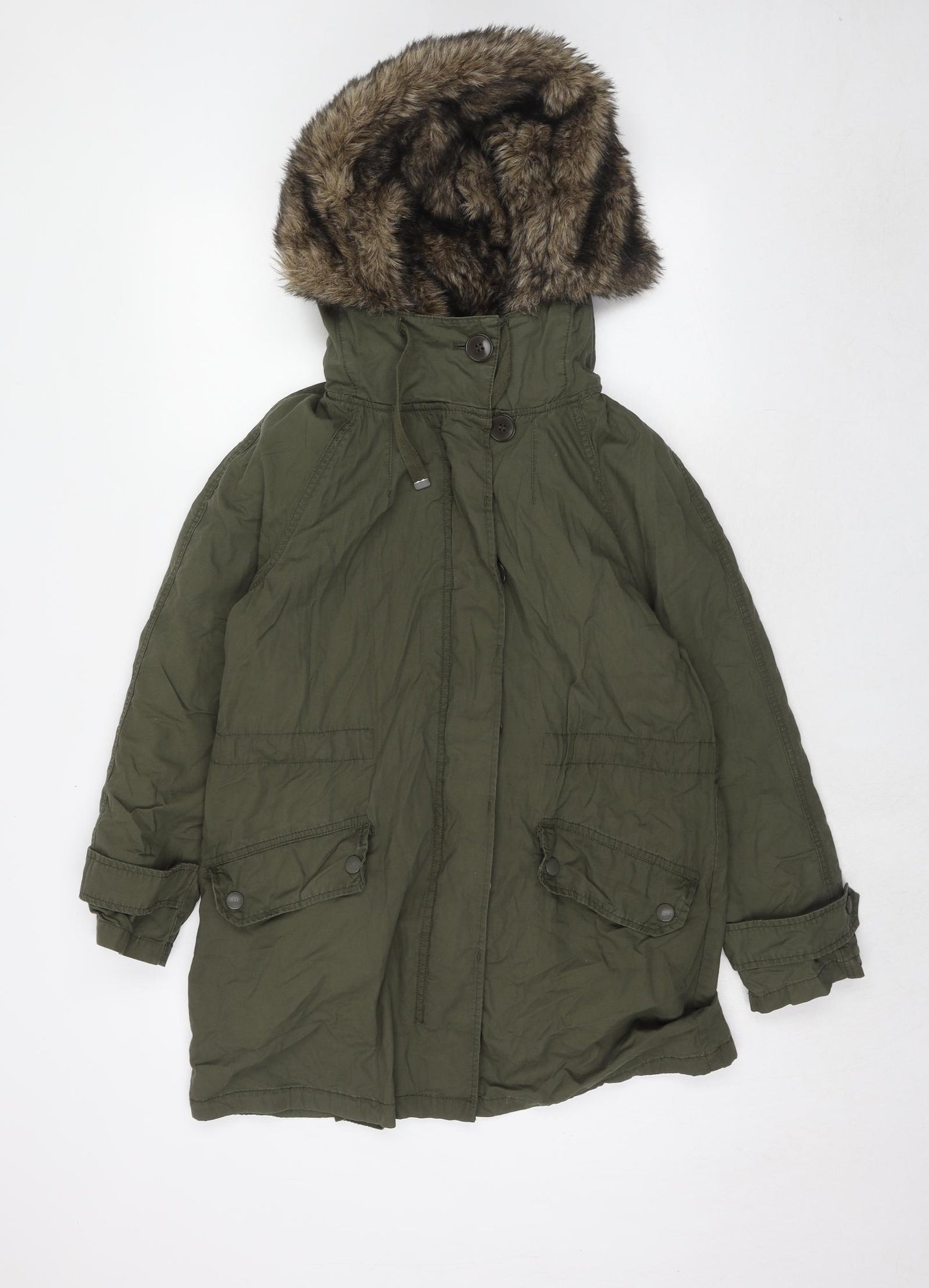 Topshop Womens Green Parka Coat Size 6 Zip