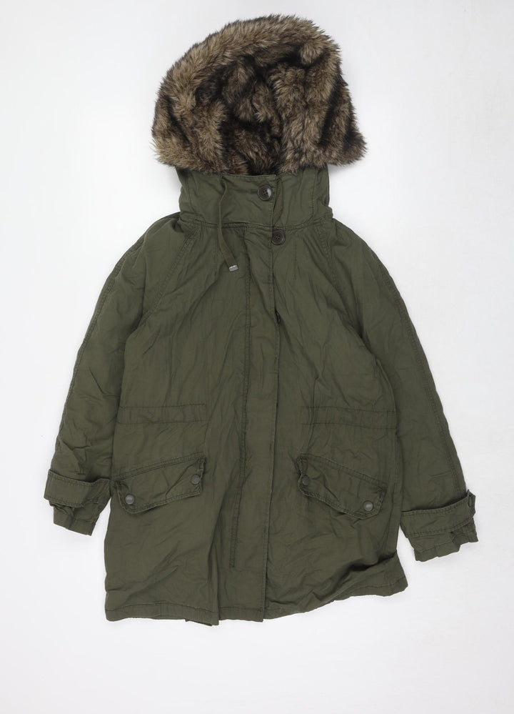 Topshop Womens Green Parka Coat Size 6 Zip