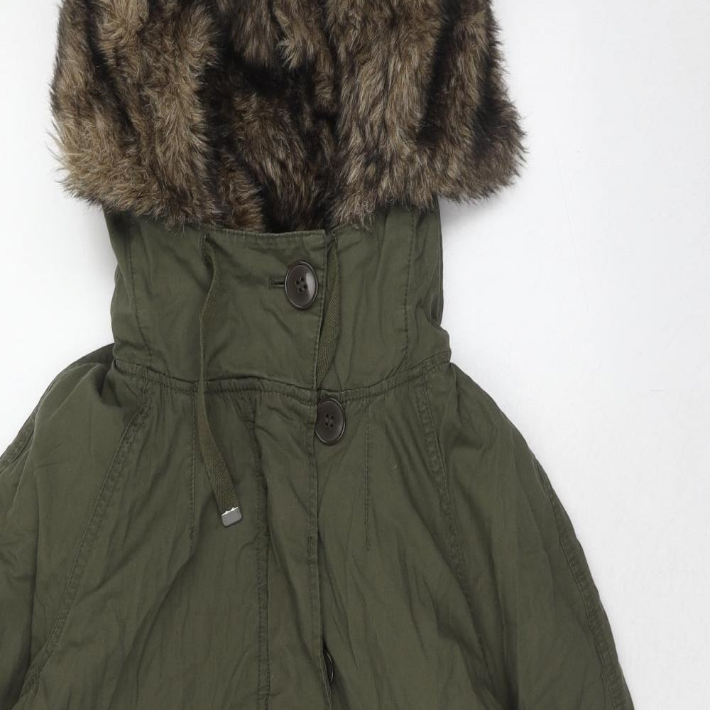 Topshop Womens Green Parka Coat Size 6 Zip