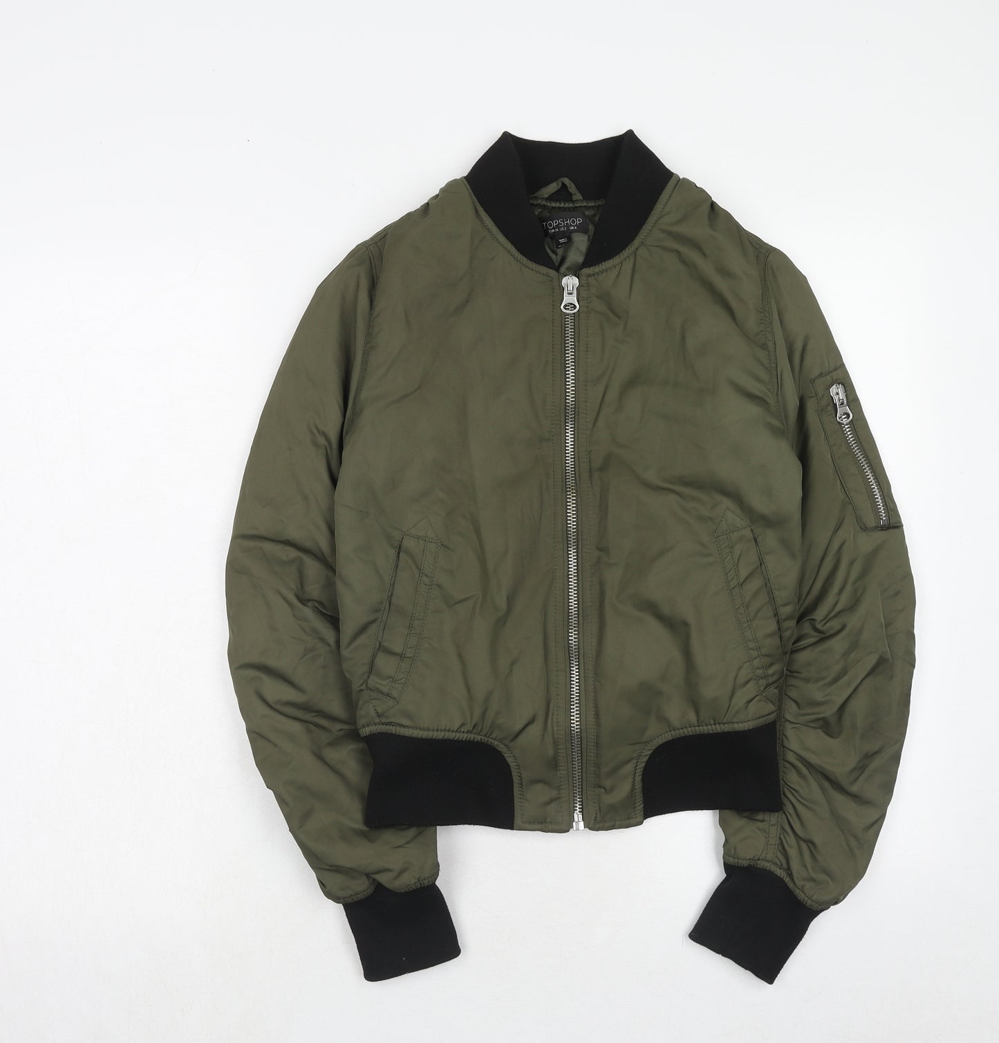 Topshop Womens Green Bomber Jacket Jacket Size 6 Zip
