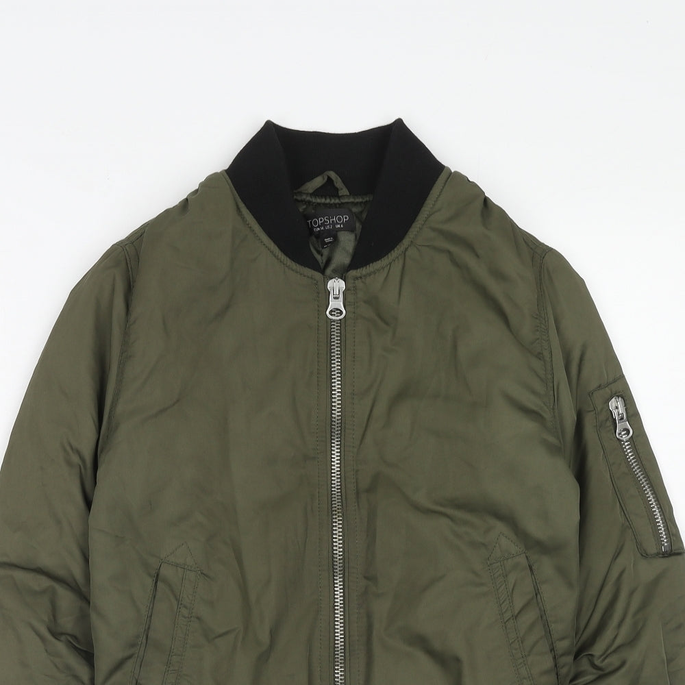 Topshop Womens Green Bomber Jacket Jacket Size 6 Zip