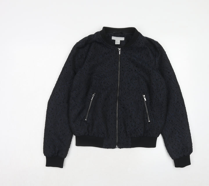 H&M Womens Blue Bomber Jacket Jacket Size 8 Zip