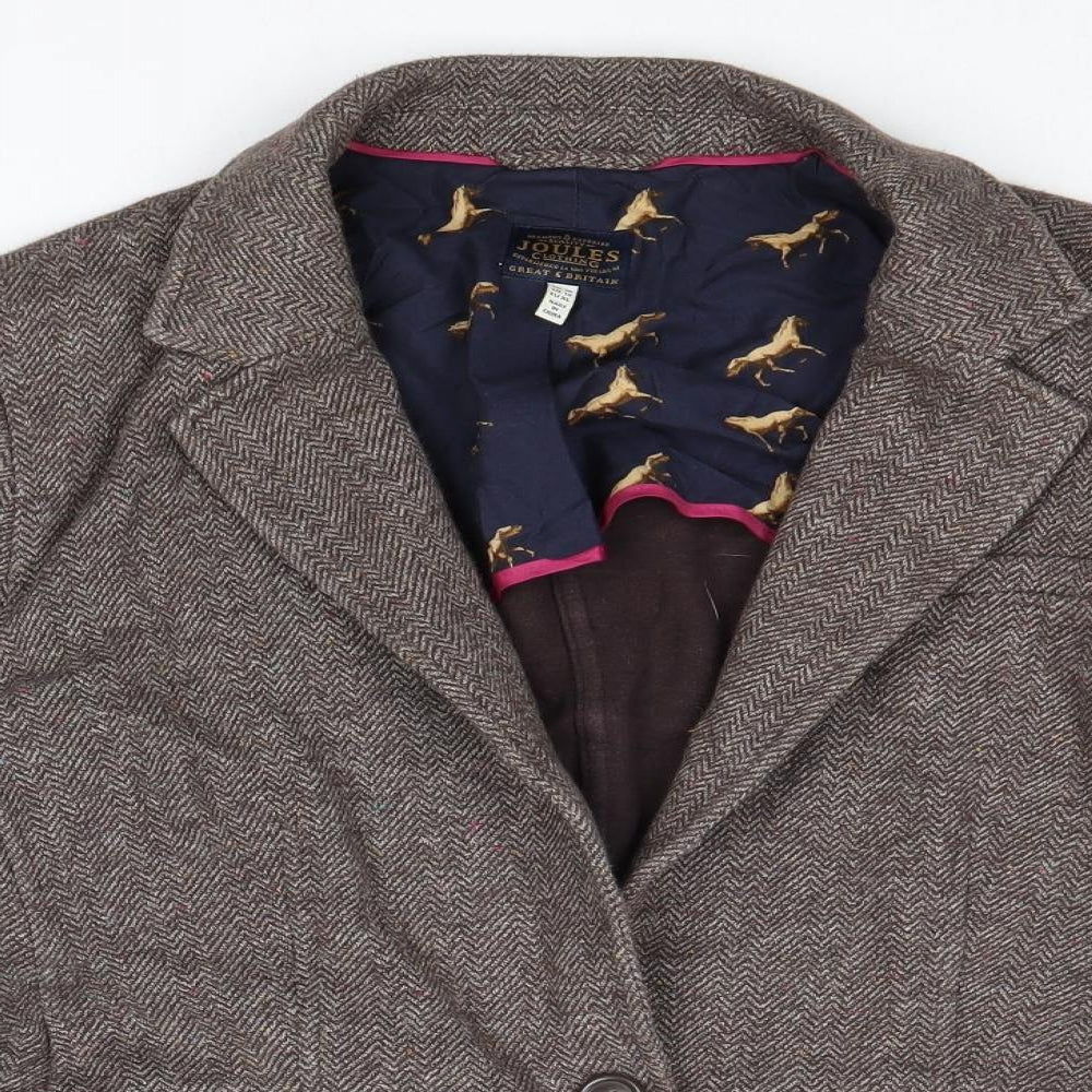 Joules Womens Brown Geometric Jacket Blazer Size 16 Button