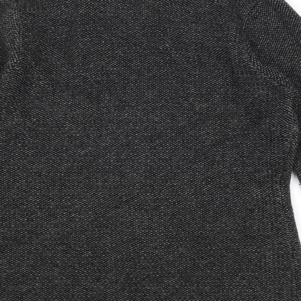 William Hunt Mens Grey Collared Geometric Wool Cardigan Jumper Size M Long Sleeve