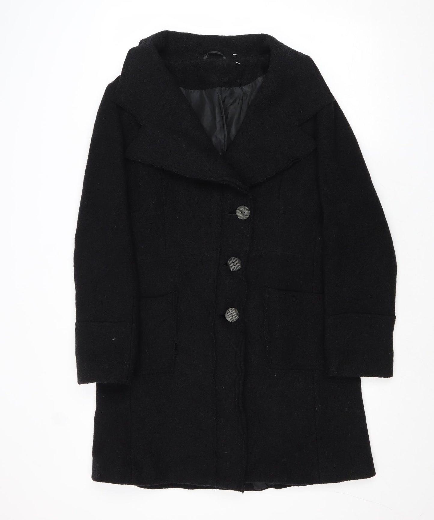 NEXT Womens Black Overcoat Coat Size 14 Button