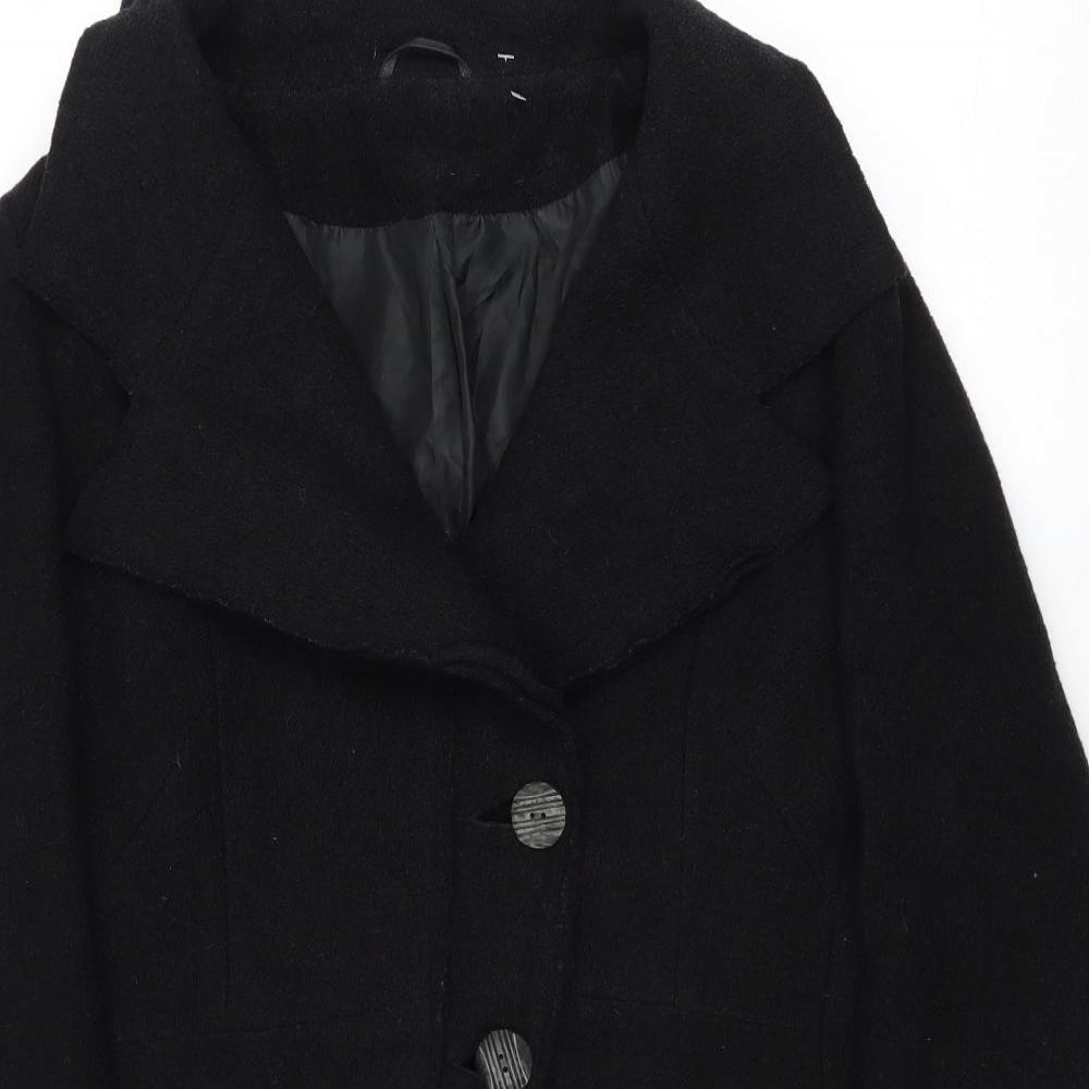 NEXT Womens Black Overcoat Coat Size 14 Button