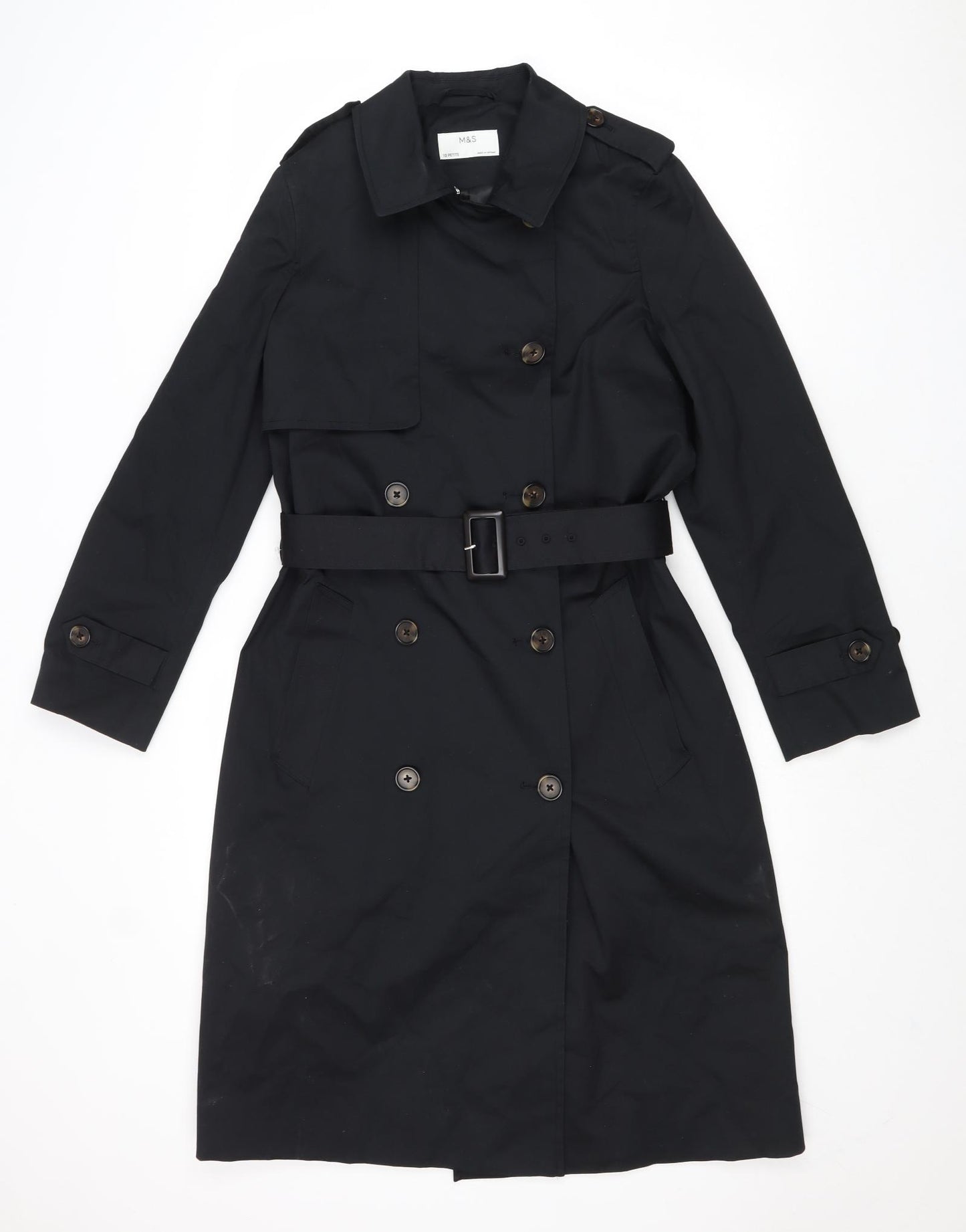 Marks and Spencer Womens Black Trench Coat Coat Size 10 Button