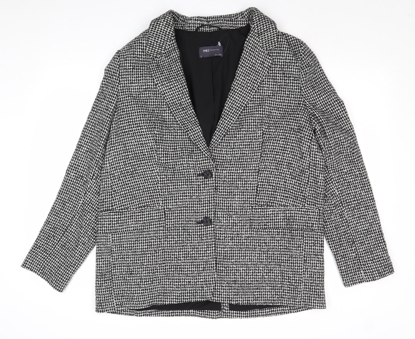 Marks and Spencer Womens Black Geometric Jacket Blazer Size 14 Button