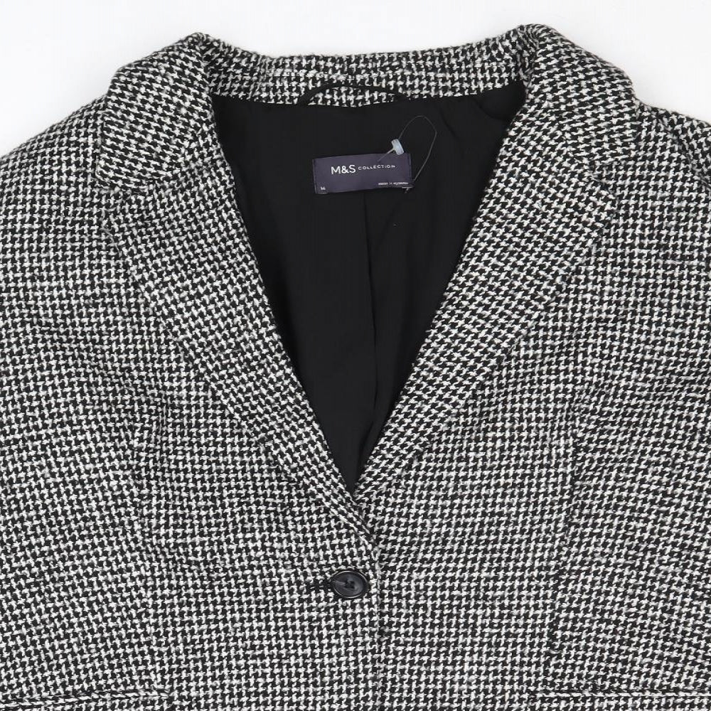 Marks and Spencer Womens Black Geometric Jacket Blazer Size 14 Button