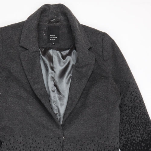 Betty Jackson Womens Grey Geometric Overcoat Coat Size 16 Snap