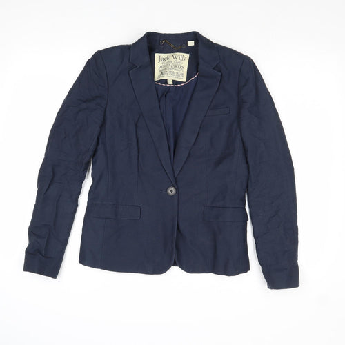Jack Wills Womens Blue Cotton Jacket Blazer Size 8