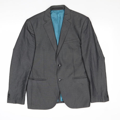 Marks and Spencer Mens Grey Geometric Polyester Jacket Suit Jacket Size 38 Regular