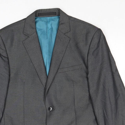 Marks and Spencer Mens Grey Geometric Polyester Jacket Suit Jacket Size 38 Regular