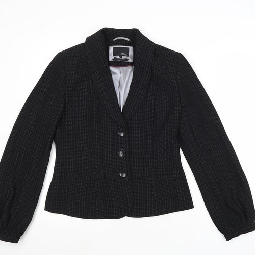NEXT Womens Black Geometric Jacket Blazer Size 10 Button