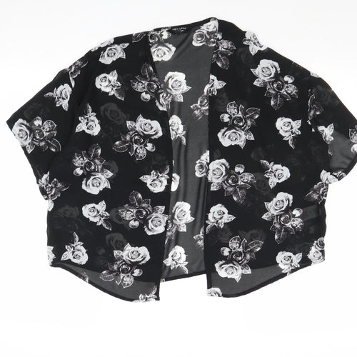 New Look Girls Black Floral Polyester Kimono Blouse Size M V-Neck