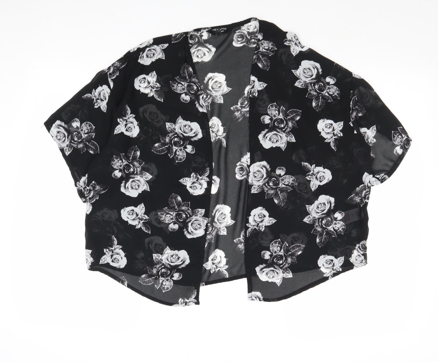 New Look Girls Black Floral Polyester Kimono Blouse Size M V-Neck
