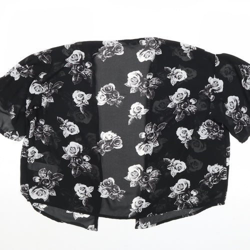 New Look Girls Black Floral Polyester Kimono Blouse Size M V-Neck