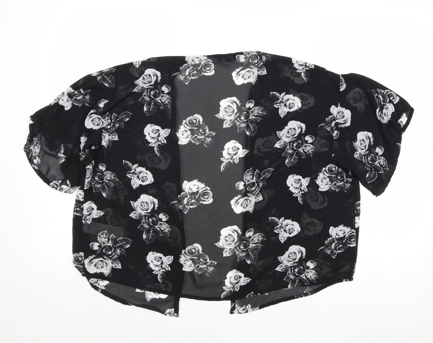 New Look Girls Black Floral Polyester Kimono Blouse Size M V-Neck