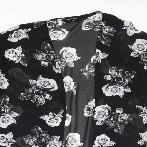 New Look Girls Black Floral Polyester Kimono Blouse Size M V-Neck