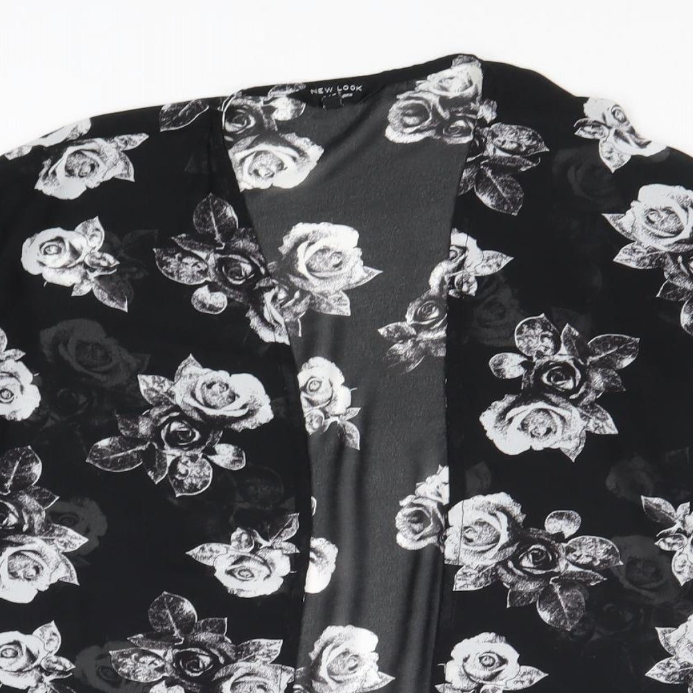 New Look Girls Black Floral Polyester Kimono Blouse Size M V-Neck