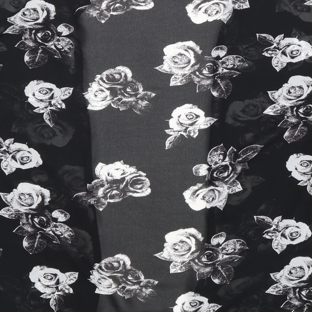 New Look Girls Black Floral Polyester Kimono Blouse Size M V-Neck