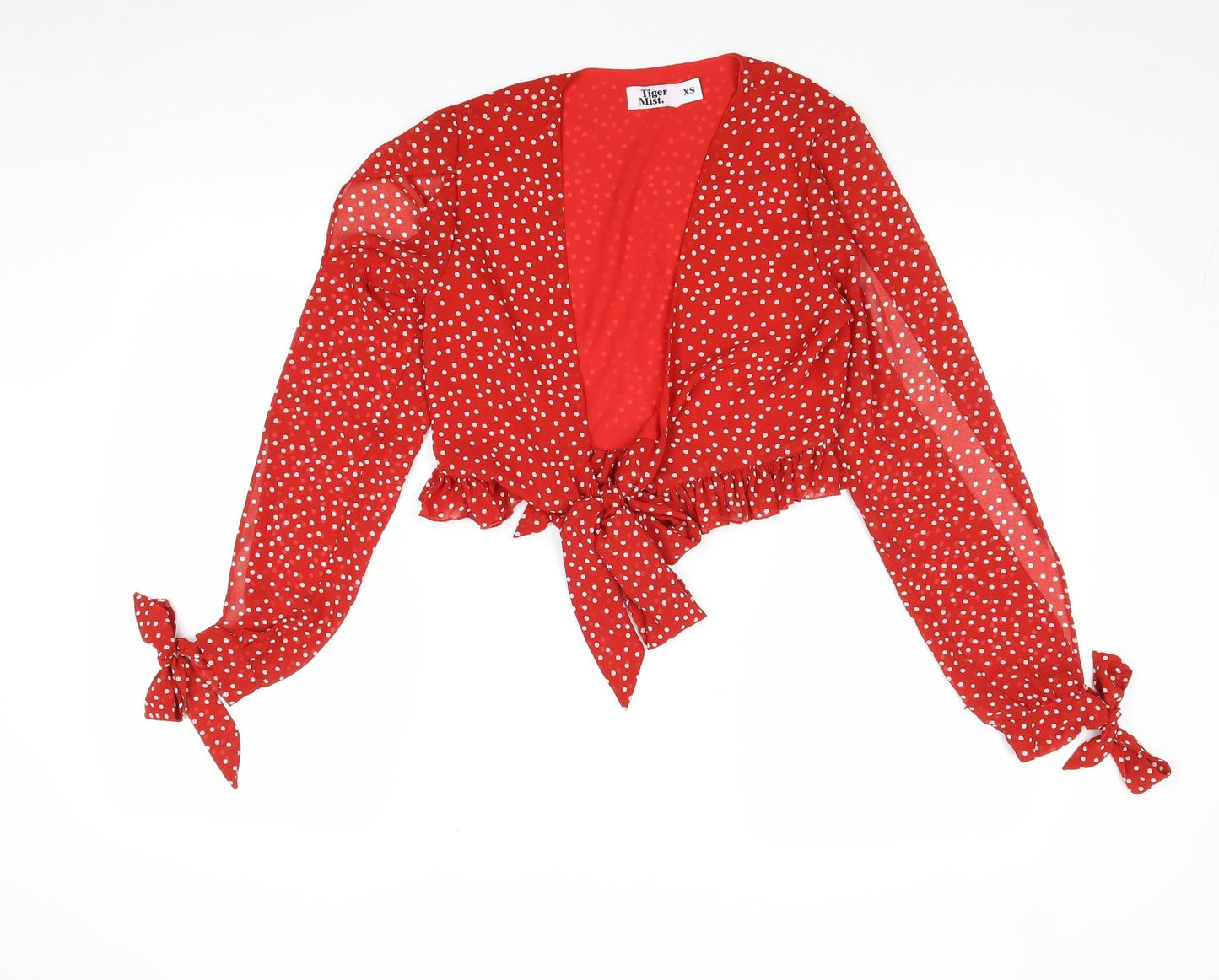 Tiger Mist Womens Red Polka Dot Polyester Basic Blouse Size XS V-Neck - Tie Front