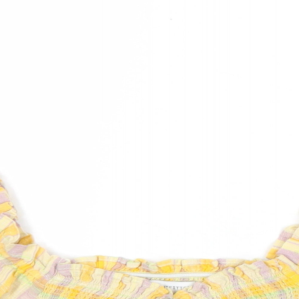 Urban Outfitters Womens Yellow Plaid Cotton Cropped Blouse Size XS Scoop Neck
