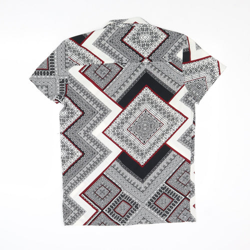 Boohoo Womens Multicoloured Geometric Polyester Basic Button-Up Size S Collared