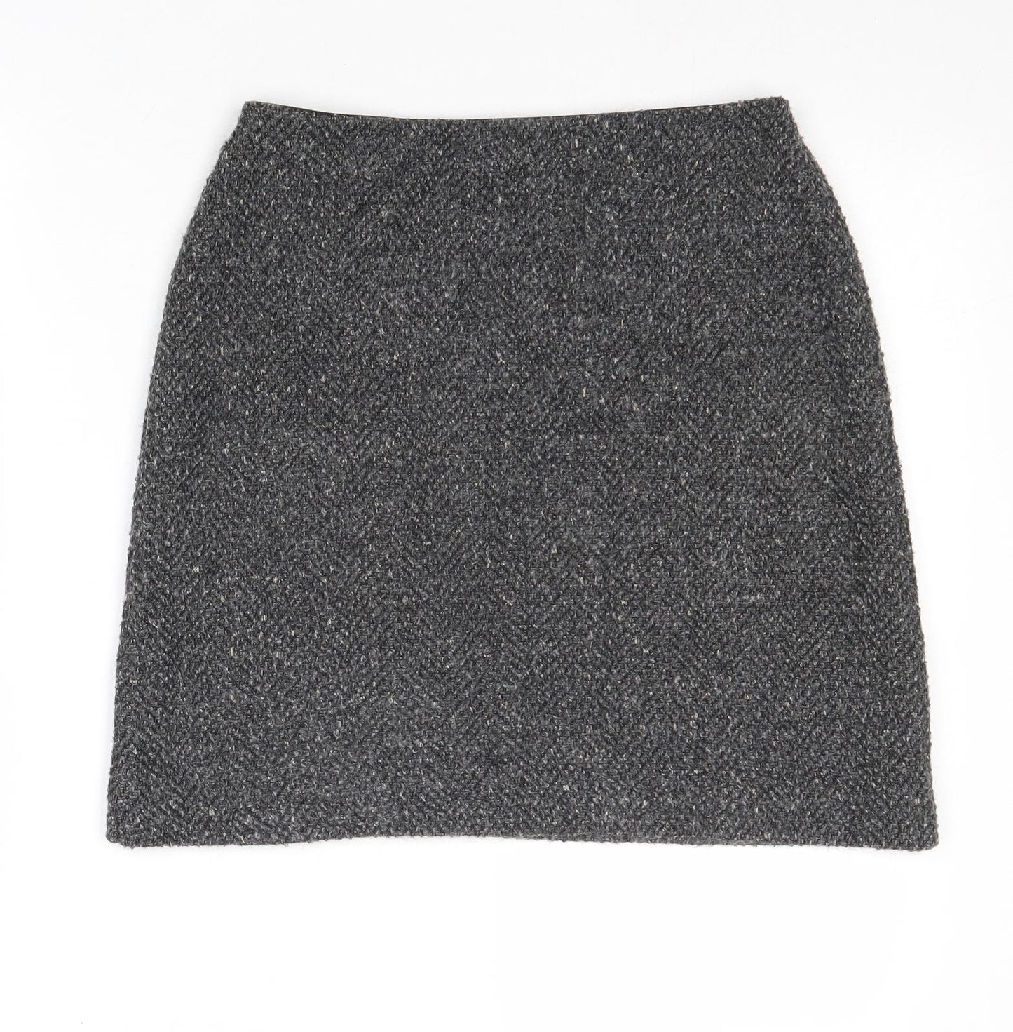 Marks and Spencer Womens Grey Herringbone Acrylic A-Line Skirt Size 10