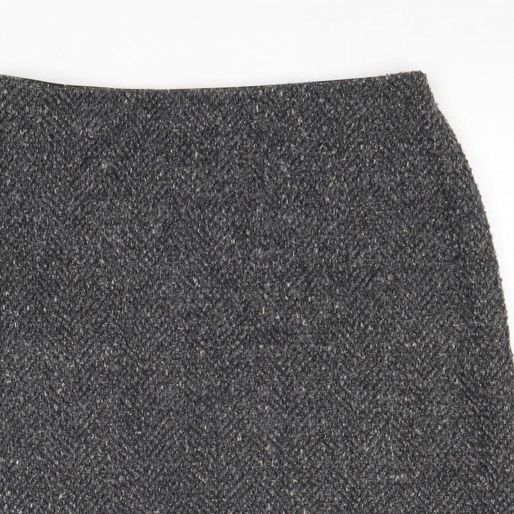 Marks and Spencer Womens Grey Herringbone Acrylic A-Line Skirt Size 10