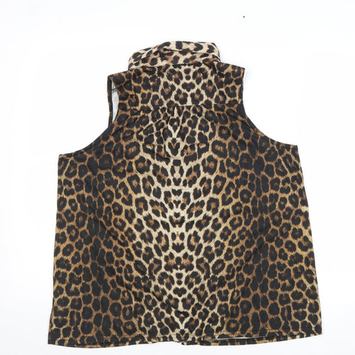 New Look Womens Brown Animal Print Polyester Basic Button-Up Size 12 Collared - Leopard Pattern