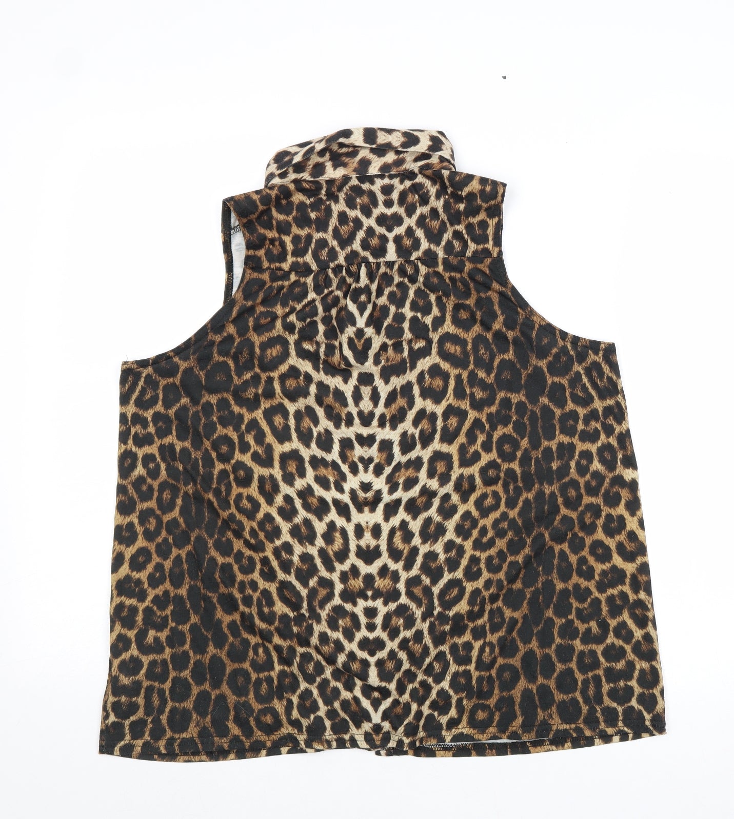 New Look Womens Brown Animal Print Polyester Basic Button-Up Size 12 Collared - Leopard Pattern