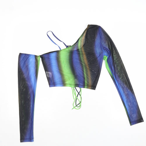 Motel Womens Multicoloured Geometric Polyester Cropped Blouse Size S One Shoulder